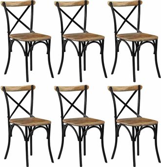 vidaXL Vidaxl - Sillas Con Respaldo Cruzado 6 Uds Madera Maciza De Mango Negro