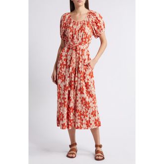 The Great. The Seascape Floral Crinkle Cotton Dress in Burnt Red Hibiscus Flower at Nordstrom Rack, Size 3 (Fits Like 12-14 Us)