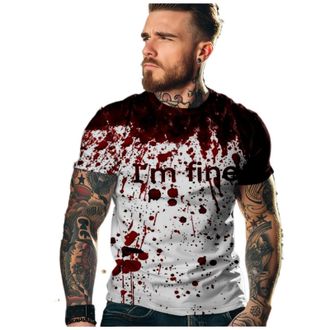 Generic Mens Blood Stains Short Sleeve Halloween Skull Pattern T-Shirt Summer Sports T-Shirt, S4, 3XL