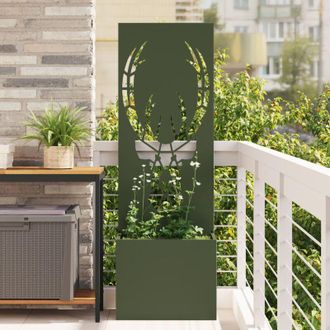 vidaXL Macetero De Jard&iacute;n Con Panel Decorativo Verde Oliva 50 X 140 Cm Vidaxl