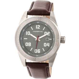 Morphic M63 Series Leather-Band Watch w/Date in Grey/brown at Nordstrom