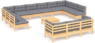 vidaXL Muebles De Jard&iacute;n 14 Pzas Y Cojines Madera De Pino Gris Vidaxl