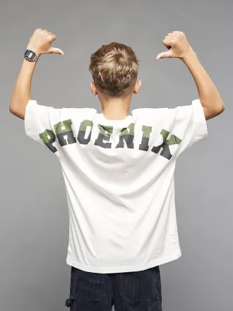 Jonen Jungen Oversized-Shirt JONEN mit Phoenix-Print und Recycling-Baumwolle wei&szlig; meliert