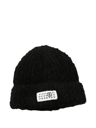 Maison Margiela Textured Black Beanie Hat With Distinctive Logo Patch