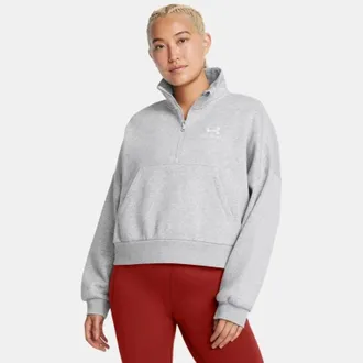 Under Armour Icon Fleece Sweatshirt Womens Gray Oversized 1/2 Zip DSGL1