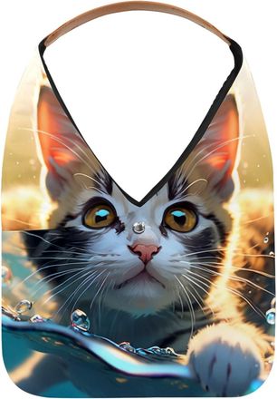Generic Lovely Cat Swims Underwater Reusable Lightweight Grocery Bags - Foldable Into Compact Pouch, Washable & Sturdy, Multipurpose for Shopping and Travel