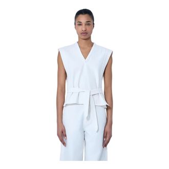 Christophe Lemaire Blouses, female, White, Size: XS Sleeveless V-Neck Top with Belted Waist