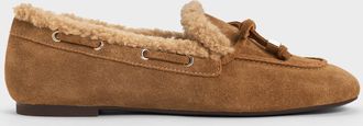 Charles & Keith Gavyn Suede Shearling-Lined Boat Shoes