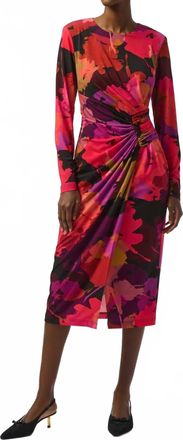 Joseph Ribkoff Floral Print Scoop Neck Long Sleeves Sheath Dress In Black/multi
