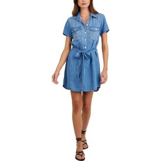 Bella Dahl Short Sleeve Tie Belt Denim Shirtdress in Indigo Harbor Wash at Nordstrom, Size X-Small