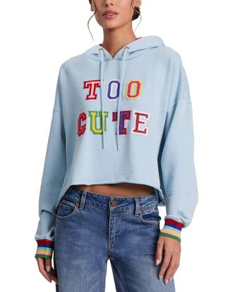 Alice & Olivia Alice + Olivia Sunny Embellished Boxy Cropped Oversized Hoodie