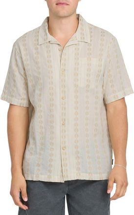 Quiksilver Bishop Jacquard Short Sleeve Cotton Button-Up Camp Shirt in Twill at Nordstrom, Size Xx-Large