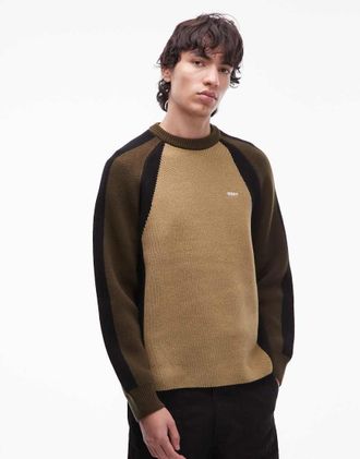 Obey Maglione lavorato marrone e beige con maniche raglan-Multicolore