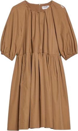Max Mara Kleedjes, Dames, Beige, S, Katoen, Stijlvolle katoenen jurk met pofmouwen