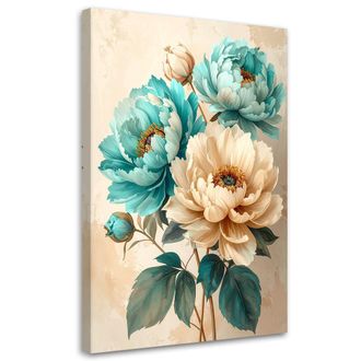 Feeby Cuadro En Lienzo Flores Turquesas Y Crema En Un Elegante Ramo 80x120