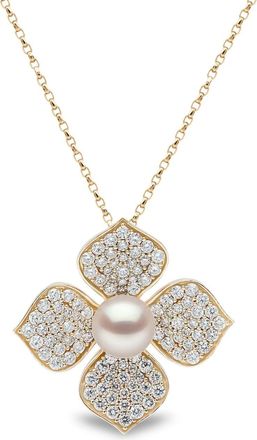 Yoko London 18kt yellow gold Petal pearl and diamond pendant - women - 18kt Yellow Gold/Akoya Pearl/Diamond - One Size