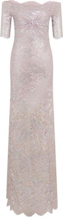 Paco Rabanne Roze Bloemige Kanten Jurk met Boot Hals - Dames - Feestkleedjes - Roze - M - Kleedjes