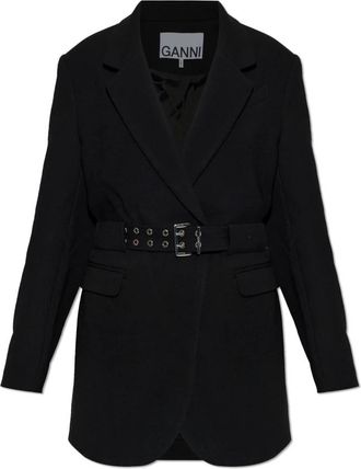 Ganni Black Bonded Crepe Blazer - Dames - Blazers - Zwart - M - Leer - Jassen