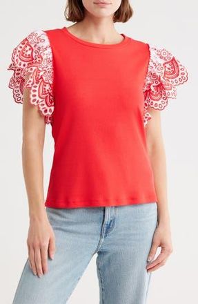 JANE + MERCER Eyelet Sleeve T-Shirt in Red/Red at Nordstrom Rack, Size Small