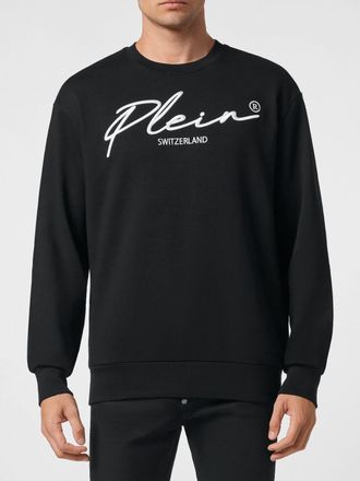 Philipp Plein Felpa girocollo in cotone con spalle cadute e logo a contrasto