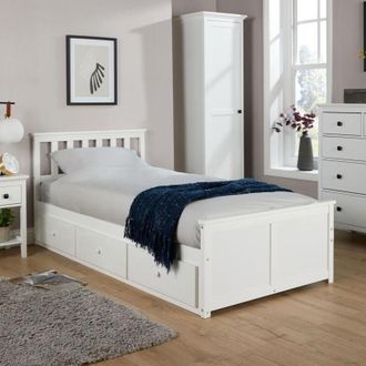 Home Source Industries Home Source - Single 3ft Pine Wooden Bed Frame 3ft Underbed Storage Drawers Bedroom Furniture