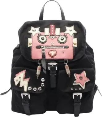 Prada Pre-owned Backpacks, female, Black, Size: ONE SIZE Pre-owned Tessuto Robot Nylon Leather Backpack