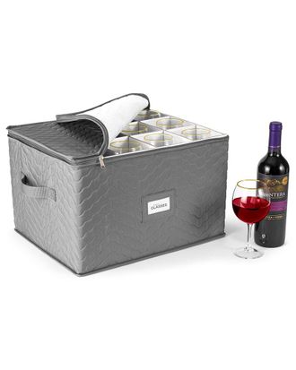 Sorbus Quilted Wine Glass Storage Case With Dividers &