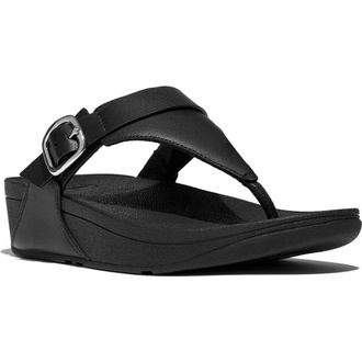 FitFlop Lulu Adjustable leather toe-post sandals in All Black at Nordstrom, Size 11