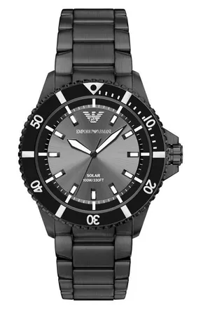 Emporio Armani World Explorer Solar Chronograph Bracelet Watch, 43.5mm in Black at Nordstrom