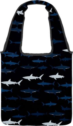 Generic Sharks Black White Painted Reversible Canvas Shoulder Tote - Double-Sided Print, 12oz Cotton, 27cm Drop, Fold-Flat Bag for Travel, Shopping, Street Ou