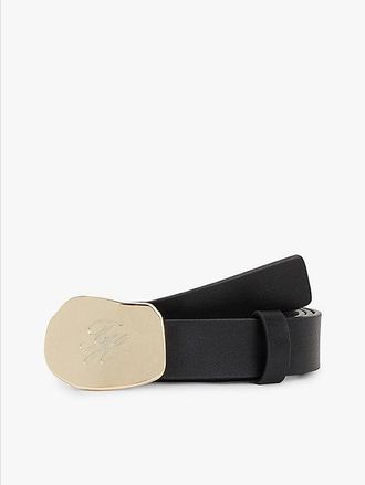 Tommy Hilfiger Logo Abstract Plaque Buckle Leather Belt