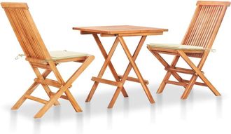 vidaXL Set De Bistr&oacute; 3 Piezas Con Cojines Crema Madera Maciza Teca Vidaxl