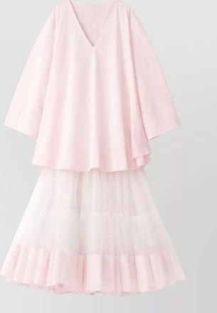 Jacquemus v neck long sleeve layered pleated dress