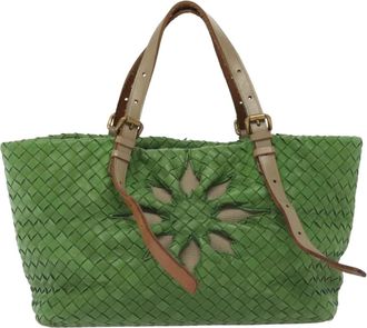 Bottega Veneta Intrecciato Leather Green Leather Handbag (Pre-Owned)