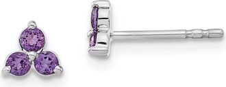 Diamond2Deal 14k White Gold 3-stone Amethyst Triangle Stud Earrings