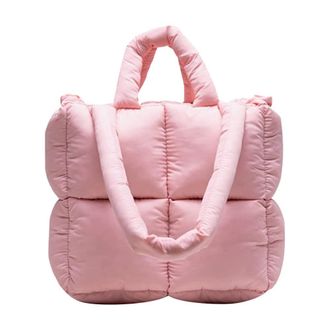 Generic WomenS Large Quilted Tote Bag Lightweight Down Cotton Pad Plaid Shoulder Bag Large Down Tote Bag Fashion Simple Handbag (Pink)