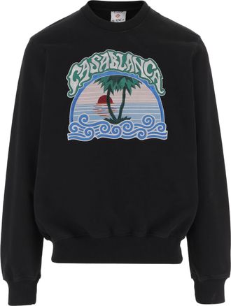 Casablanca Black Front Embroidered Cotton Sweatshirt