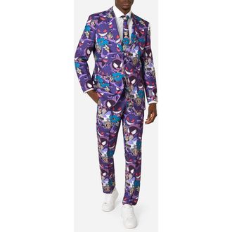 OppoSuits Pok&eacute;mon Ghost Types Slim Fit Two-Piece Suit & Tie Set in Purple Multi at Nordstrom, Size 36Regular