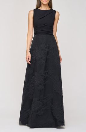 JS Collections Valery Mixed Media Sleeveless Gown in Black at Nordstrom, Size 12