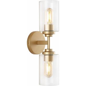 Jonathan Y Designs Giles 2-Light Farmhouse Industrial Iron Cylinder LED Sconce in Brass Gold at Nordstrom