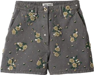 Miu Miu floral-embellished bermuda shorts - women - Cotton - 38 - Grey