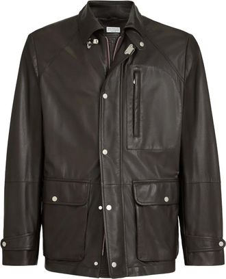 Brunello Cucinelli Leren jack met zak - Bruin