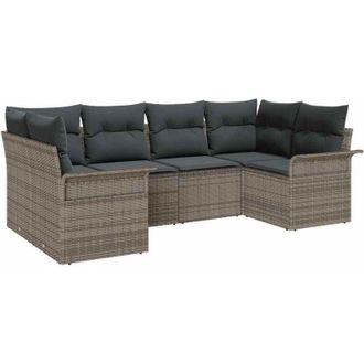 vidaXL Garden Sofa Set with Cushion 6 pcs Grey Poly rattan vidaXL