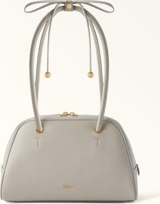 Furla Poppy Borsa A Mano M Stone Gray Grigio Pelle Pieno Fiore Diamond + Pelle Di Vitello Sidney Donna