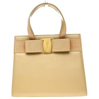 Ferragamo Convertible Vara Bow Tote Leather Beige Leather Handbag (Pre-Owned)