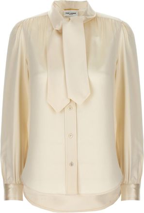 Saint Laurent White Lavalliere Silk Shirt