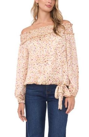 Vince Camuto Print Tie Hem Off the Shoulder Top in Birch at Nordstrom Rack, Size Xx-Large