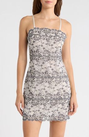 Natori Peony Lace Chemise in Warm White/Black at Nordstrom, Size X-Large