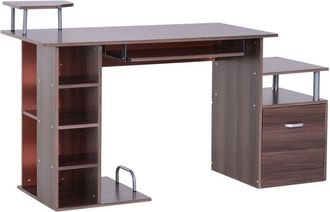 HOMCOM Homcom - Mesa De Ordenador Pc 120 Cm Mesa Escritorio De Oficina Con M&uacute;ltiples Estantes Caj&oacute;n Bandeja De Teclado Soportes Para Monitor Impresora 152x60