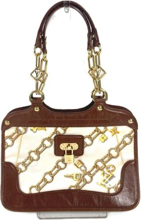 Louis Vuitton Brown White Vinyl Leather Handbag Shoulder Bag Tote Bag (Pre-Owned)